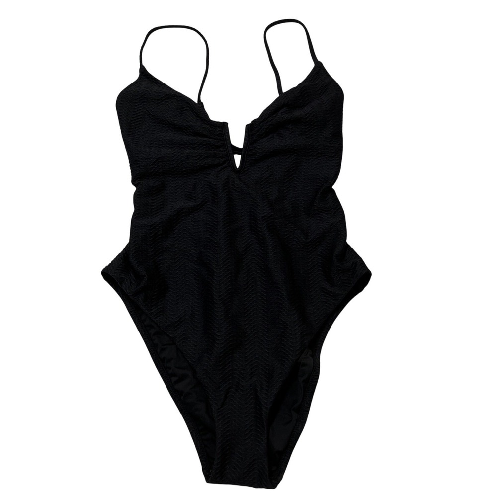 Sanctuary Swimsuit Black Textured Strappy Back Lace Up One Piece Size‎ L Beach